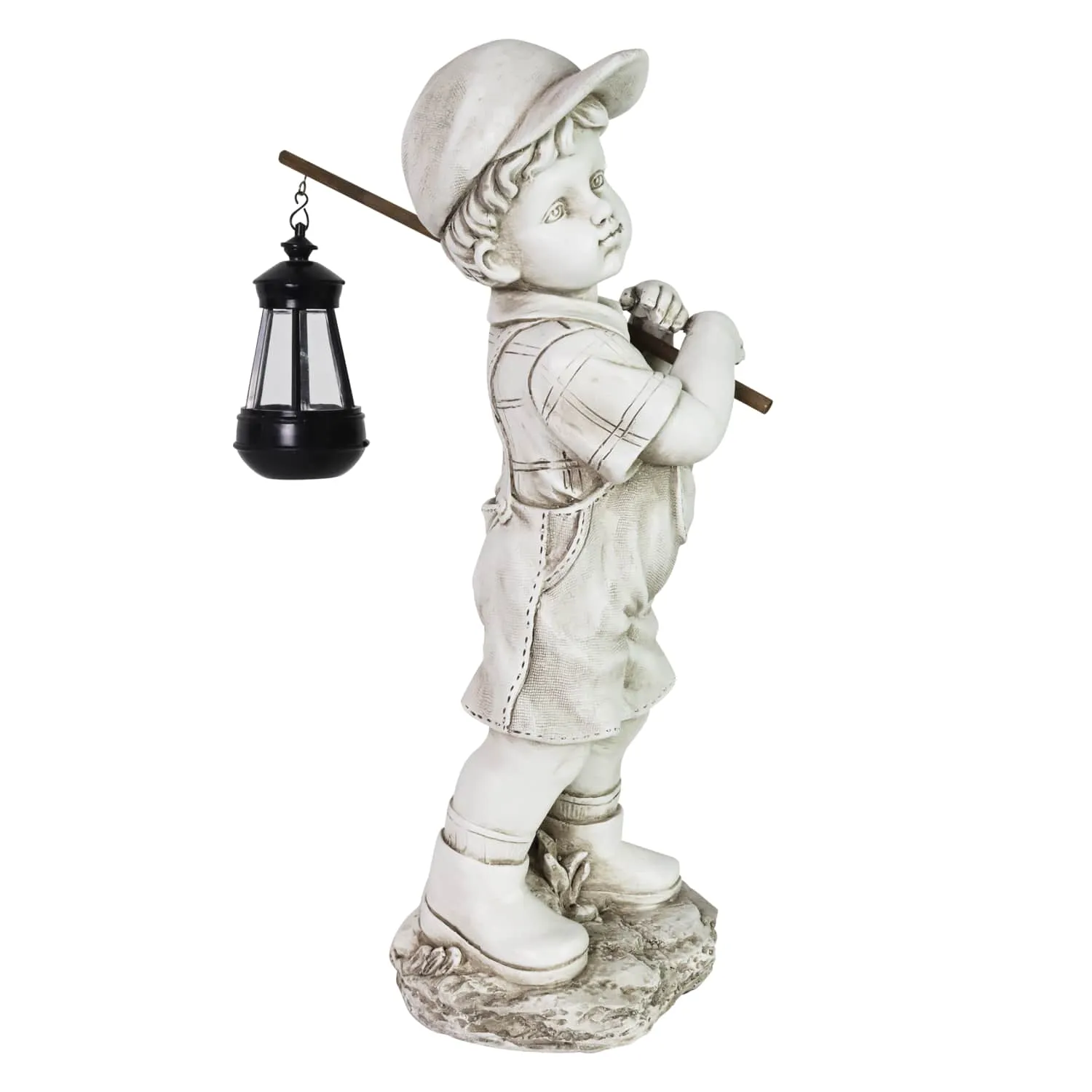 Little Boy Garden Statue with Solar Lantern, 17 Inches