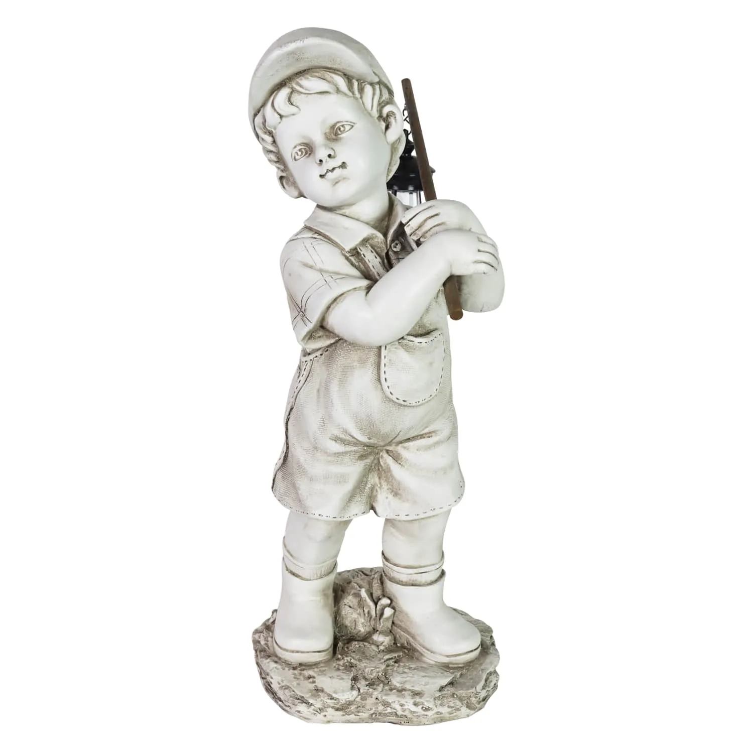 Little Boy Garden Statue with Solar Lantern, 17 Inches