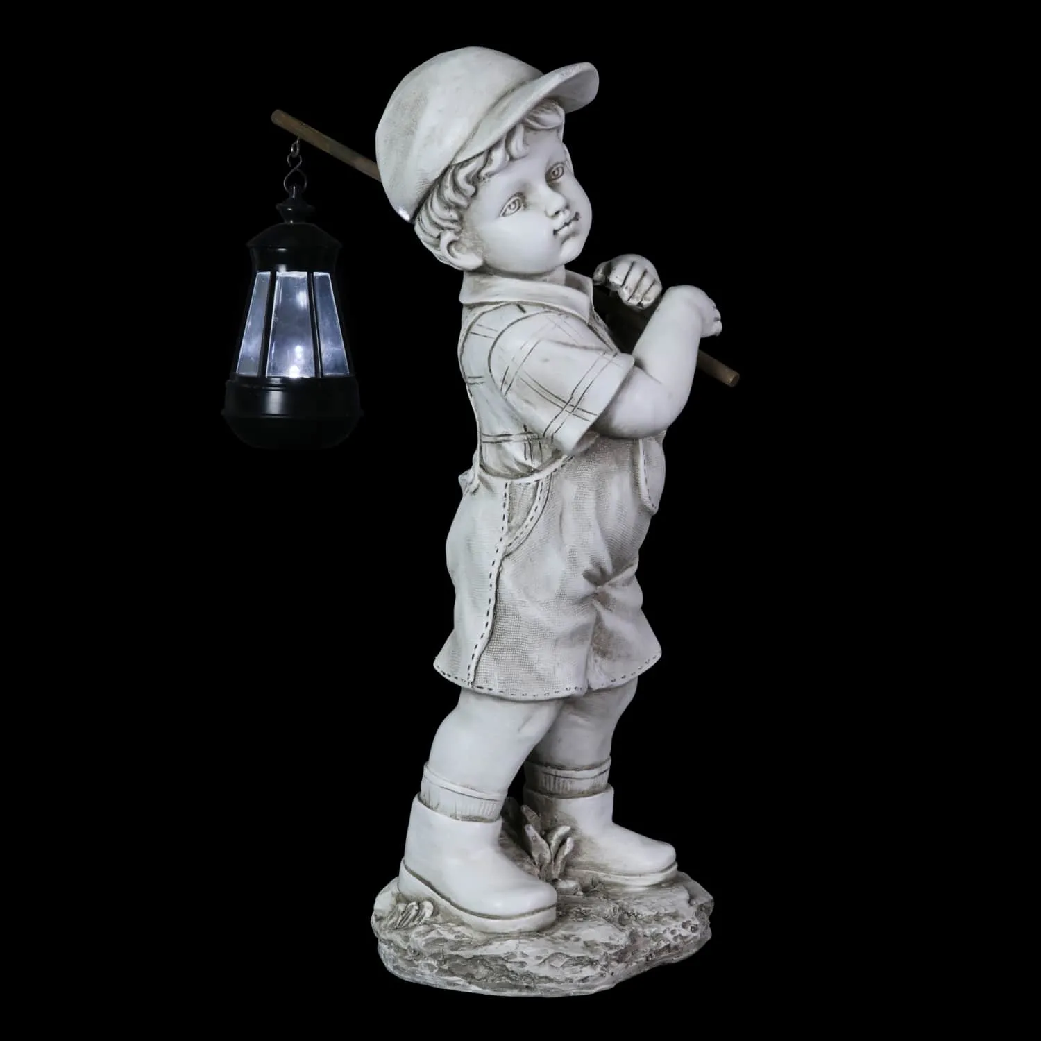 Little Boy Garden Statue with Solar Lantern, 17 Inches