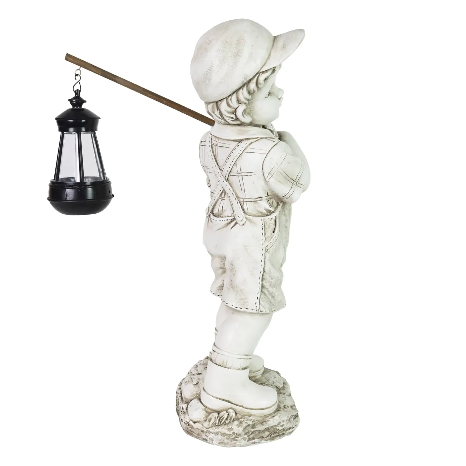 Little Boy Garden Statue with Solar Lantern, 17 Inches