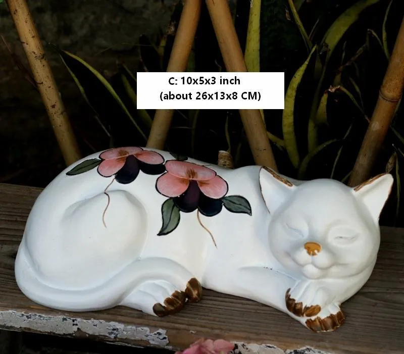 Lovely Cat Statue for Garden Ornament, Sleeping Cats Resin Statues, Garden Courtyard Decoration, Villa Outdoor Decor Gardening Ideas, House Warming Gift