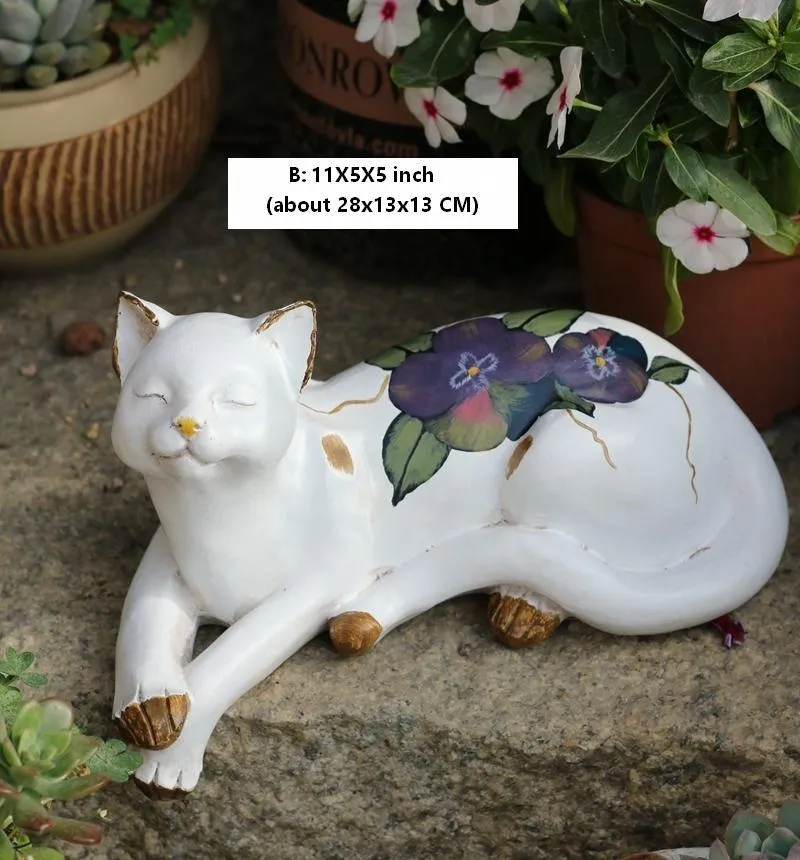 Lovely Cat Statue for Garden Ornament, Sleeping Cats Resin Statues, Garden Courtyard Decoration, Villa Outdoor Decor Gardening Ideas, House Warming Gift