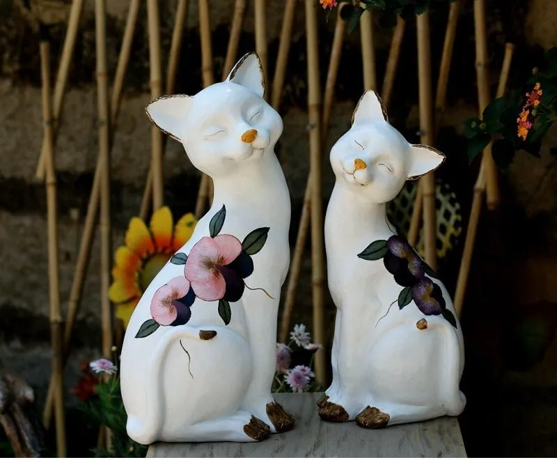 Lovely Cat Statues, Sitting Cats Resin Statue for Garden Ornament, Villa Outdoor Decor Gardening Ideas, Garden Courtyard Decoration, House Warming Gift