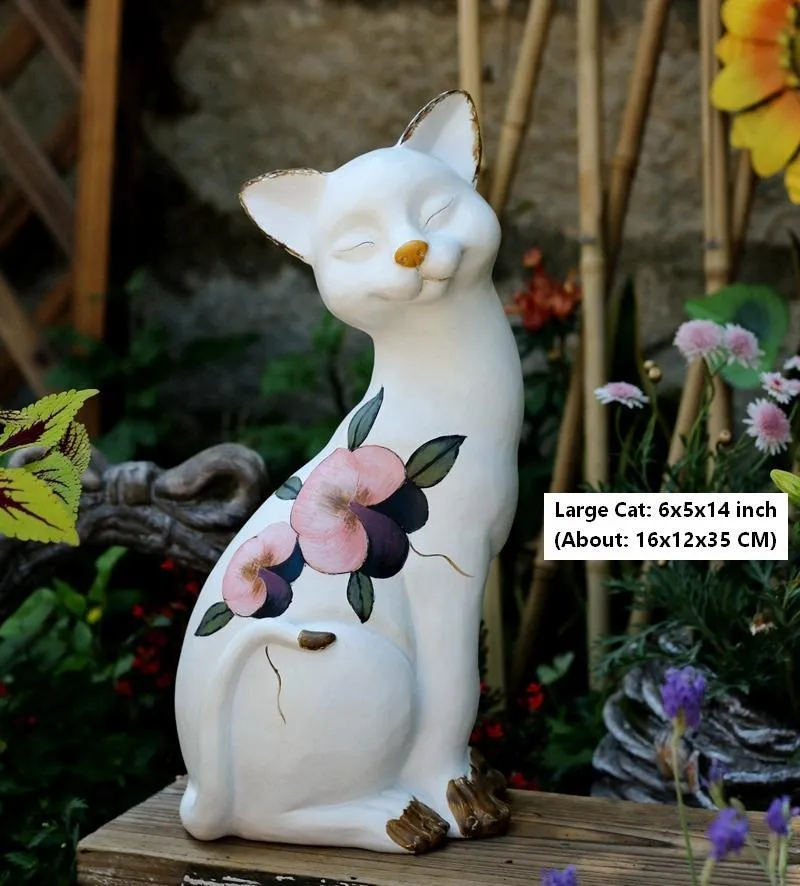 Lovely Cat Statues, Sitting Cats Resin Statue for Garden Ornament, Villa Outdoor Decor Gardening Ideas, Garden Courtyard Decoration, House Warming Gift