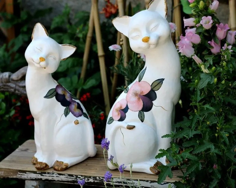 Lovely Cat Statues, Sitting Cats Resin Statue for Garden Ornament, Villa Outdoor Decor Gardening Ideas, Garden Courtyard Decoration, House Warming Gift