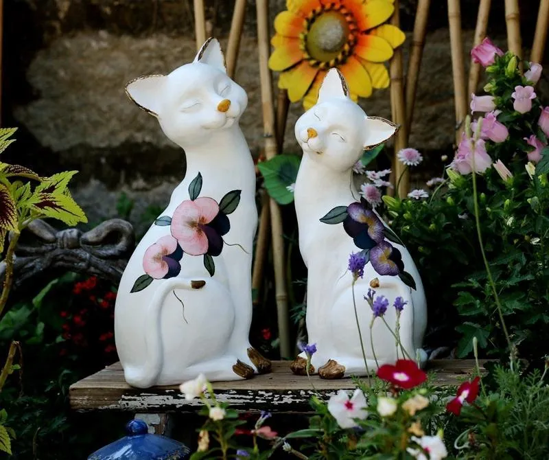 Lovely Cat Statues, Sitting Cats Resin Statue for Garden Ornament, Villa Outdoor Decor Gardening Ideas, Garden Courtyard Decoration, House Warming Gift