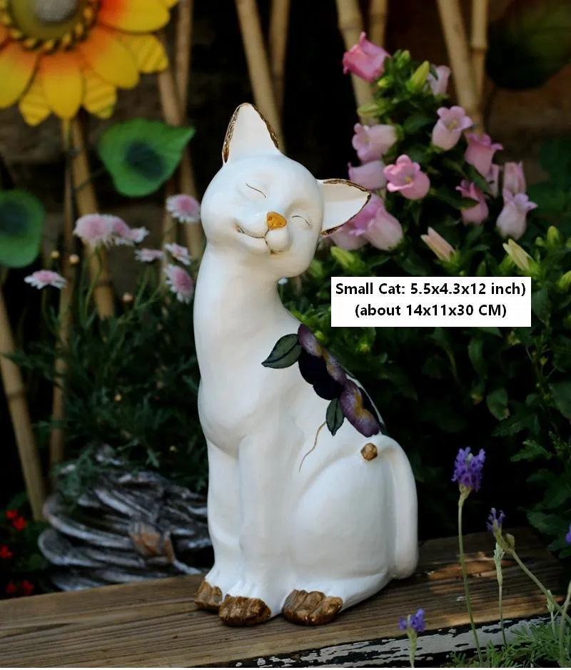 Lovely Cat Statues, Sitting Cats Resin Statue for Garden Ornament, Villa Outdoor Decor Gardening Ideas, Garden Courtyard Decoration, House Warming Gift