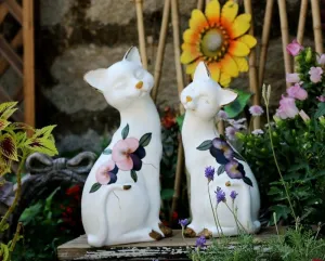 Lovely Cat Statues, Sitting Cats Resin Statue for Garden Ornament, Villa Outdoor Decor Gardening Ideas, Garden Courtyard Decoration, House Warming Gift