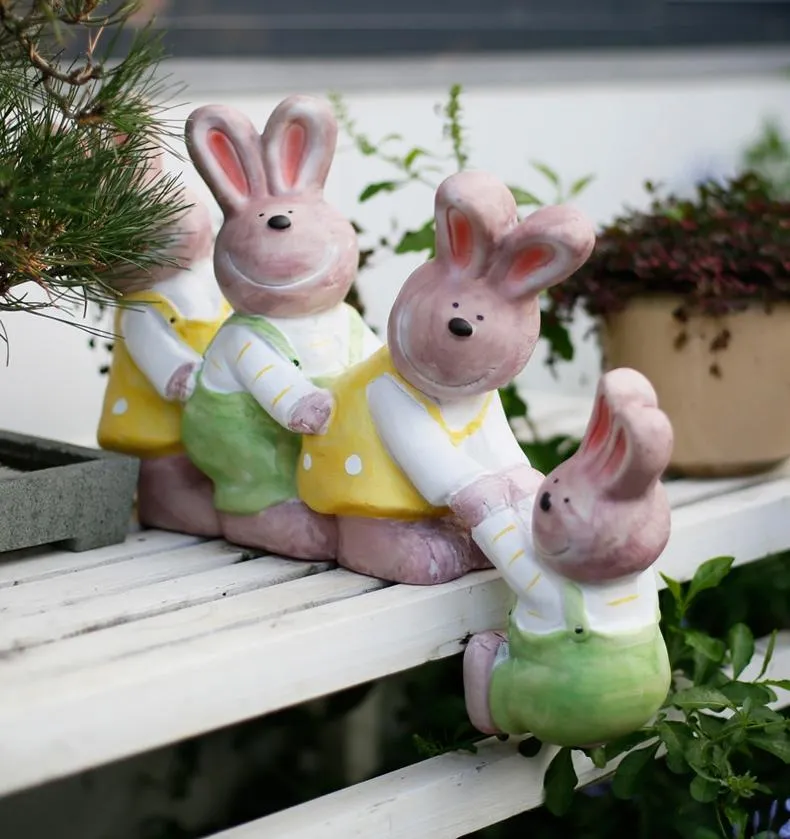 Lovely Rabbits Statues, Cute Rabbits in the Garden, Animal Resin Statue for Garden Ornament, Outdoor Decoration Ideas, Garden Ideas