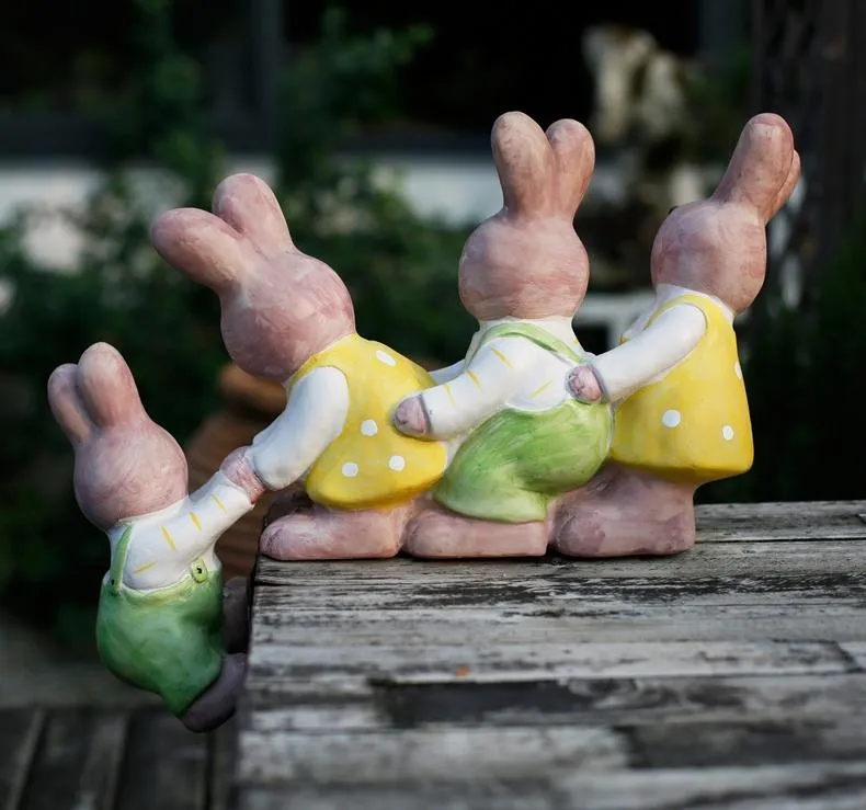 Lovely Rabbits Statues, Cute Rabbits in the Garden, Animal Resin Statue for Garden Ornament, Outdoor Decoration Ideas, Garden Ideas
