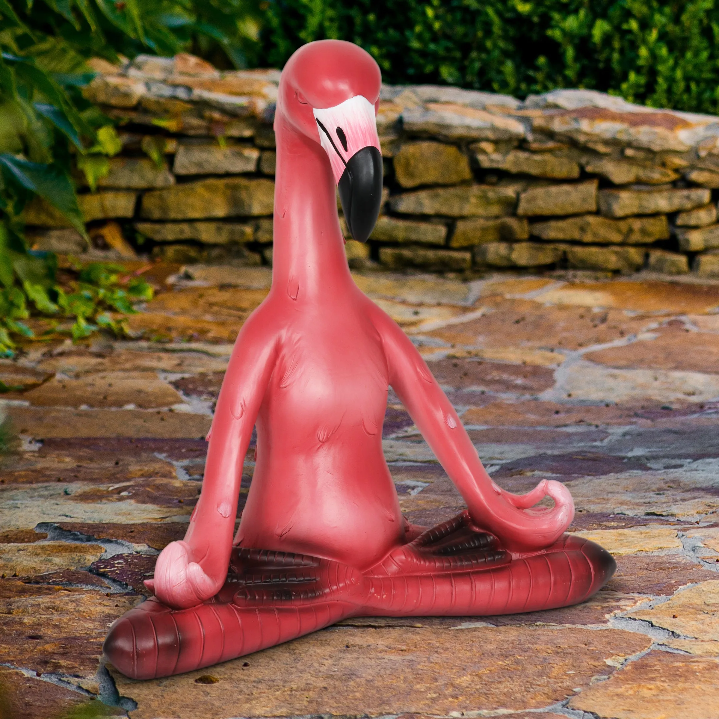 Meditating Yoga Flamingo in Lotus Pose Garden Statue, 16 Inch