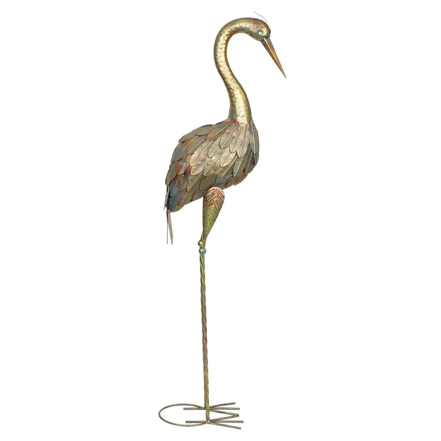 Metal Heron Garden Statue with Bronze Patina Finish, 42 Inch