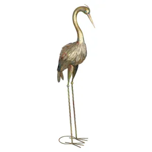 Metal Heron Garden Statue with Bronze Patina Finish, 42 Inch