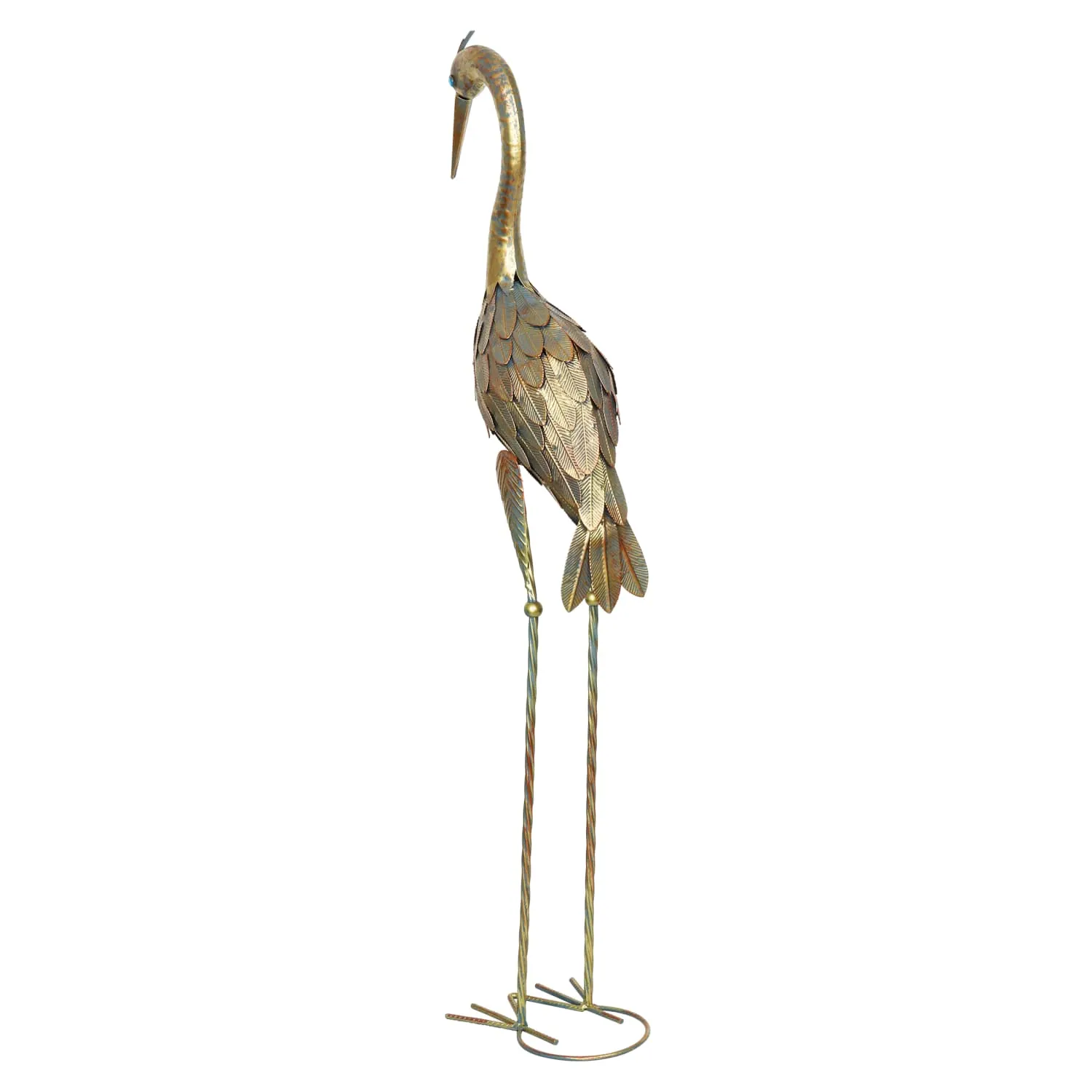Metal Heron Garden Statue with Bronze Patina Finish, 42 Inch