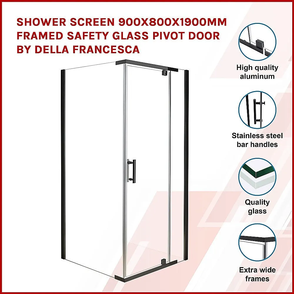 Metal Pivot Shower Screen, Black Frame, 8mm Safety Glass by Della Francesca