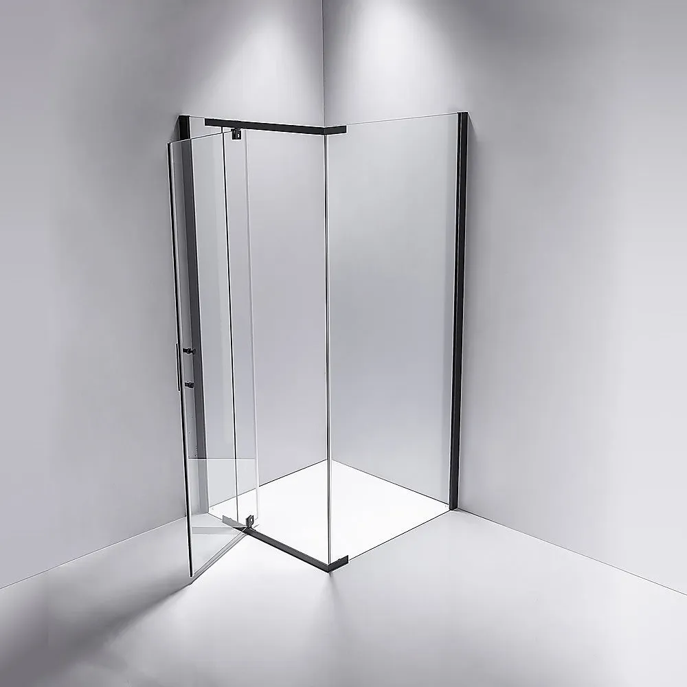 Metal Pivot Shower Screen, Black Frame, 8mm Safety Glass by Della Francesca