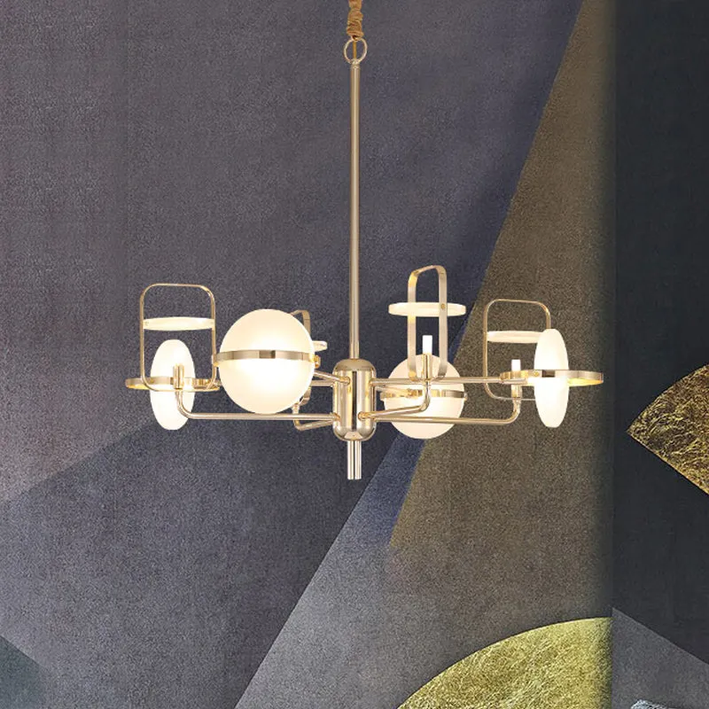 Modern 6-Light Gold Iron Chandelier with Acrylic Panels