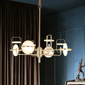 Modern 6-Light Gold Iron Chandelier with Acrylic Panels
