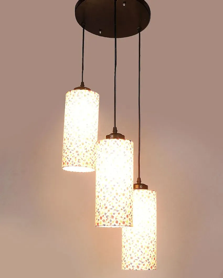 Multi Floral Print Cylindrical Drum Cluster Hanging Lamp