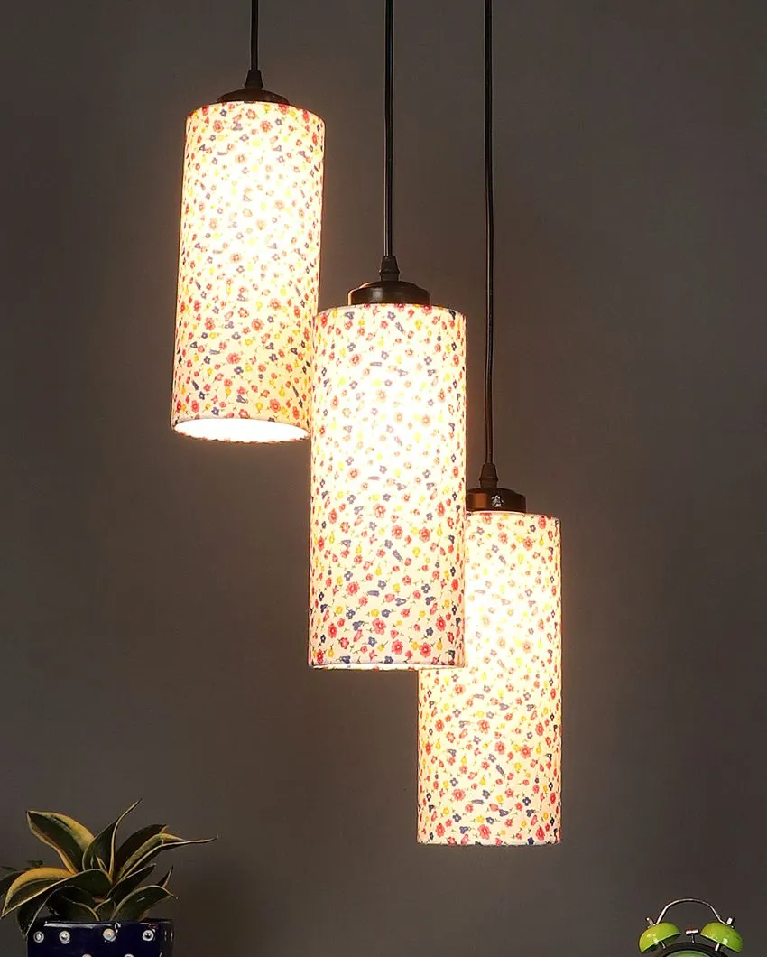 Multi Floral Print Cylindrical Drum Cluster Hanging Lamp