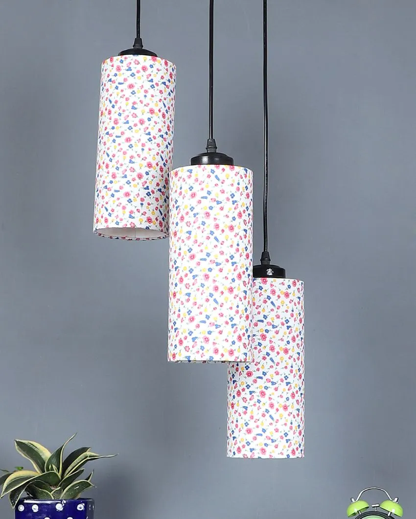 Multi Floral Print Cylindrical Drum Cluster Hanging Lamp