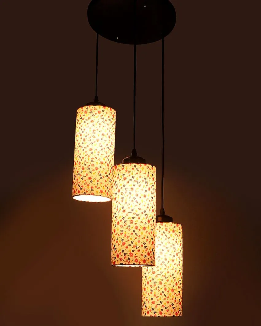Multi Floral Print Cylindrical Drum Cluster Hanging Lamp