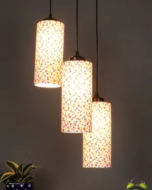 Multi Floral Print Cylindrical Drum Cluster Hanging Lamp