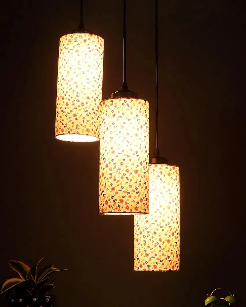 Multi Floral Print Cylindrical Drum Cluster Hanging Lamp