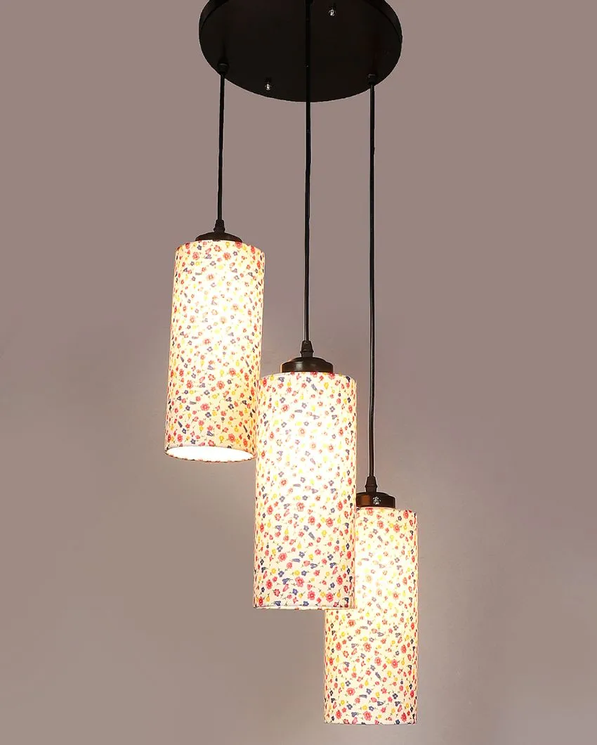 Multi Floral Print Cylindrical Drum Cluster Hanging Lamp