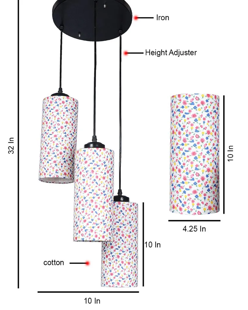 Multi Floral Print Cylindrical Drum Cluster Hanging Lamp