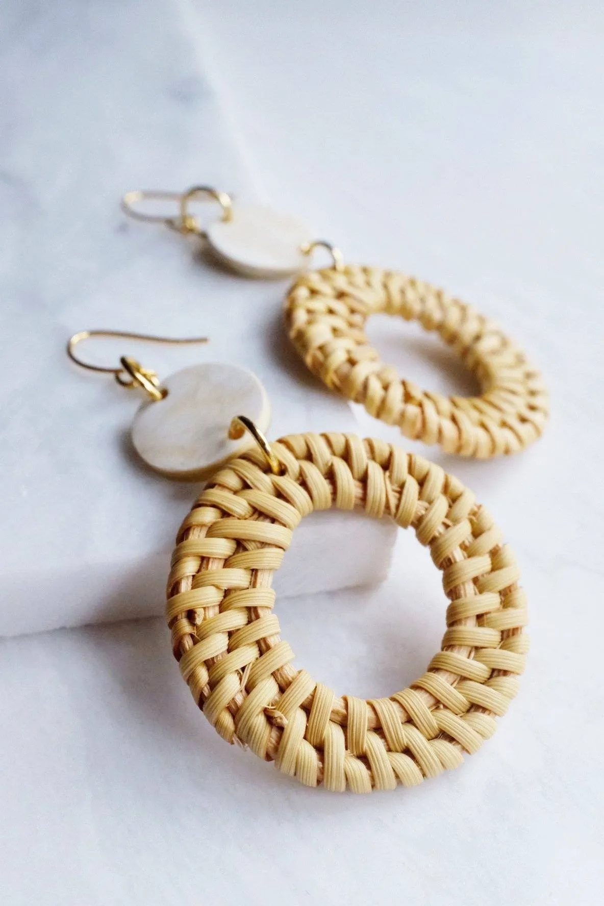Nam Dinh 16K Gold Plated Natural Rattan (Straw/Wicker) & Buffalo Horns Earrings