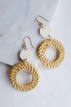 Nam Dinh 16K Gold Plated Natural Rattan (Straw/Wicker) & Buffalo Horns Earrings