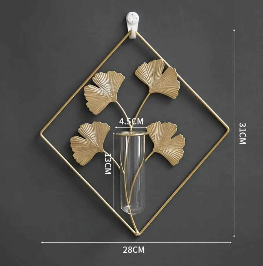 Next In Crafts Gold Wall Vase Hanging Geometric Metal Vase Hydroponic Planter Wall Mounted Glass Tube Bud Vase Decorative for Centerpieces Wedding Decoration Set of 3