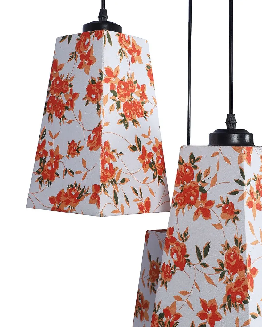 Orange Floral Print Pyramid Cotton Cluster Hanging Lamp