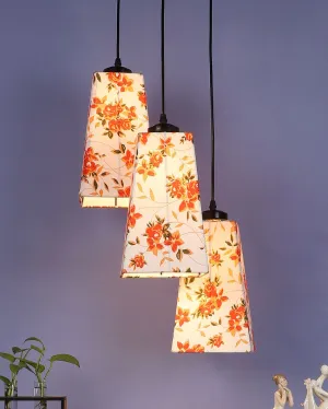 Orange Floral Print Pyramid Cotton Cluster Hanging Lamp