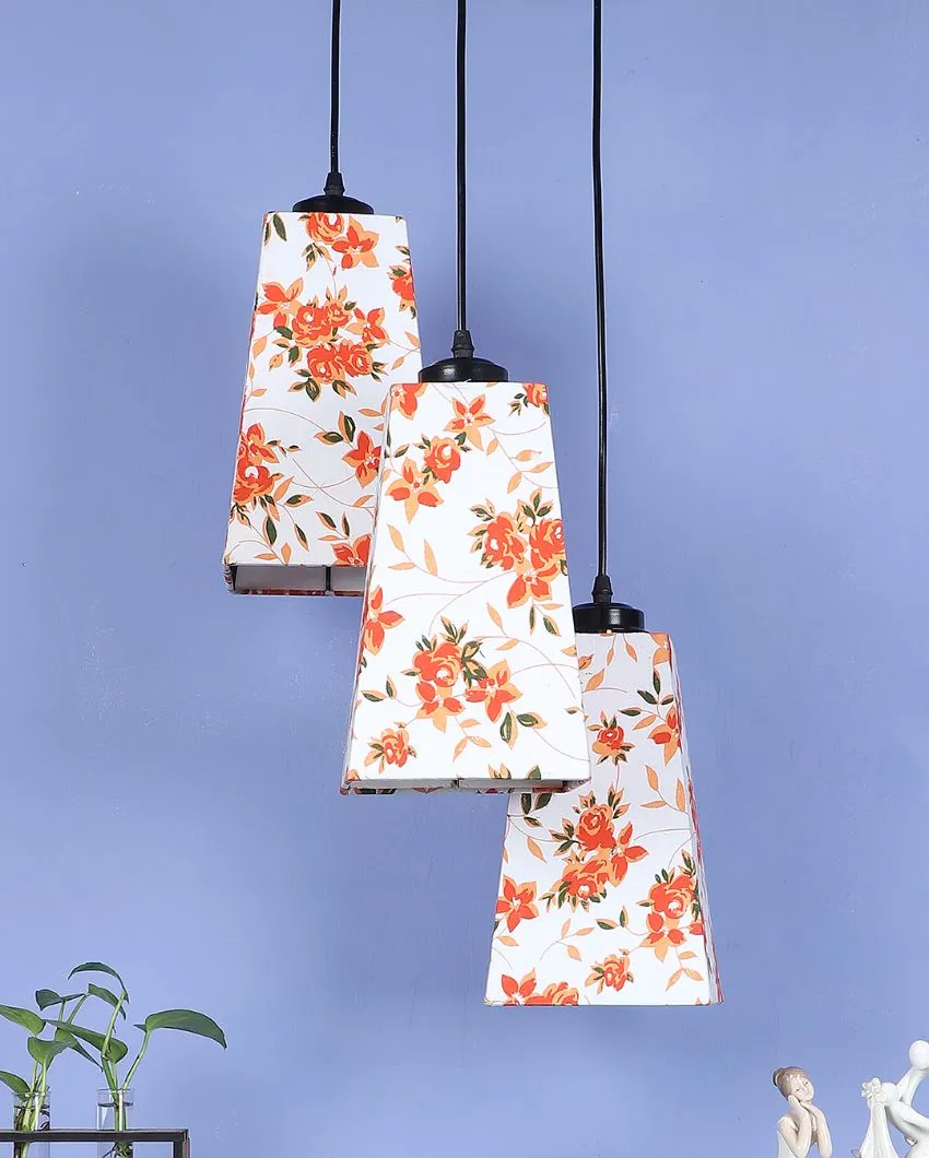 Orange Floral Print Pyramid Cotton Cluster Hanging Lamp