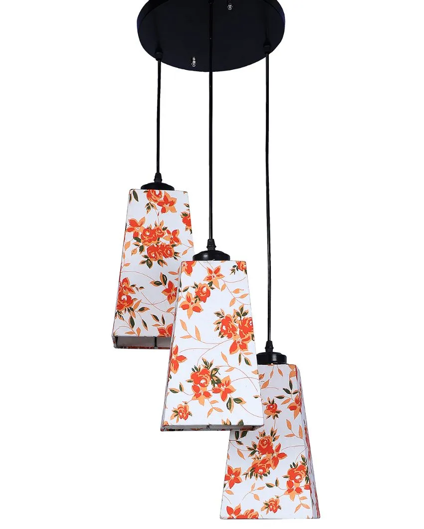 Orange Floral Print Pyramid Cotton Cluster Hanging Lamp