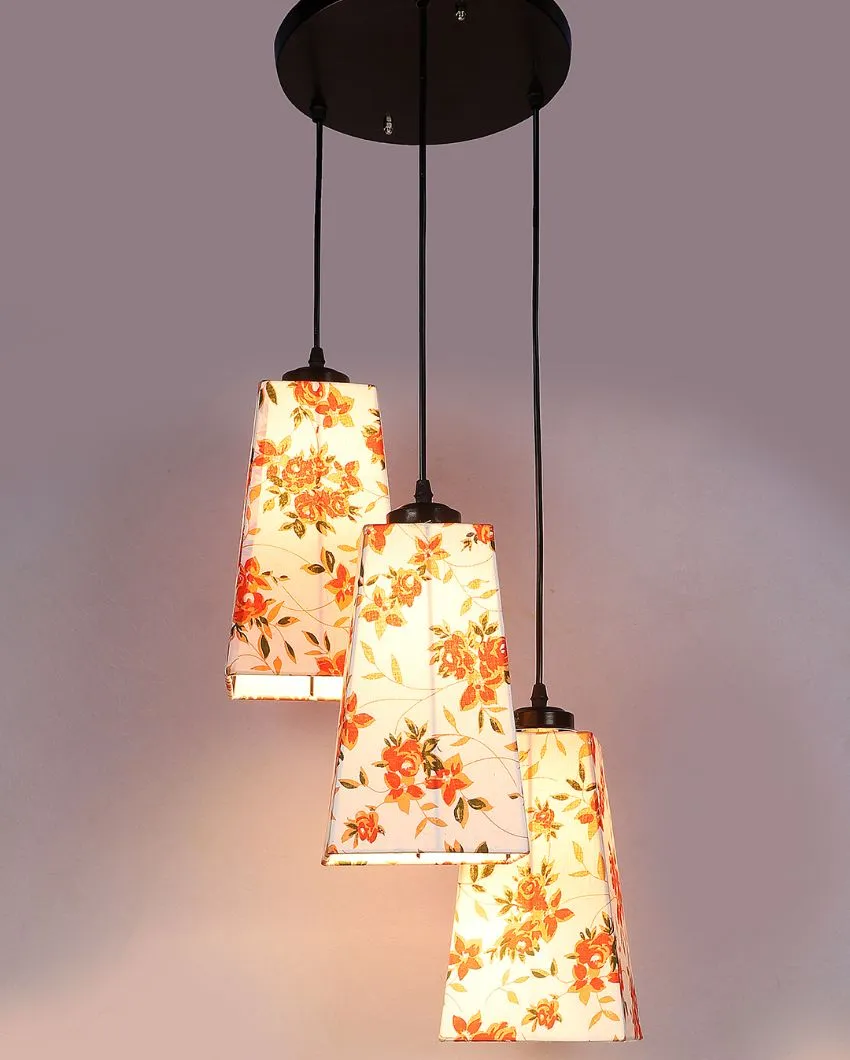 Orange Floral Print Pyramid Cotton Cluster Hanging Lamp