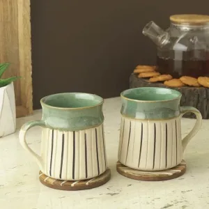 Paige Striped Mug (Green) - Set Of Two