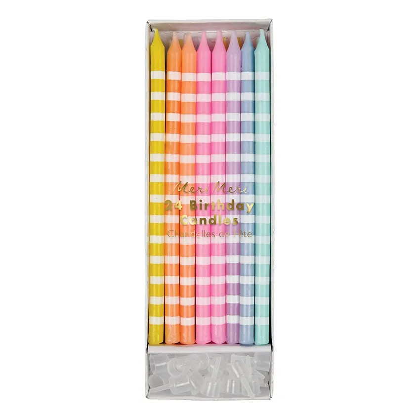 Pastel Party Candles, Set of 24 Meri Meri Tall Birthday Candles in Pink, Lavender, Orange,  Blue, and Yellow