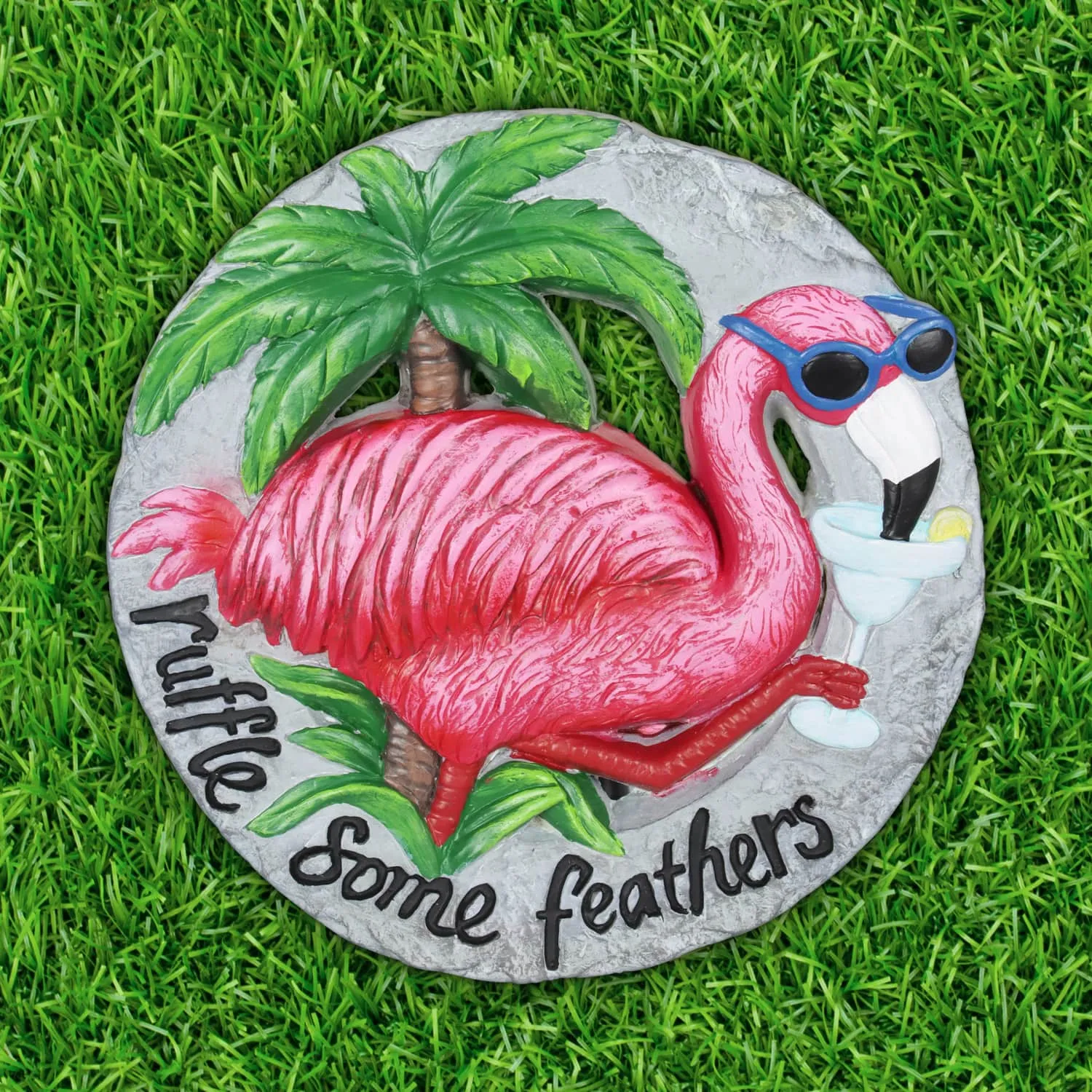 Pink Flamingo with Ruffle Some Feathers Message Hand Painted Resin Stepping Stone, 10 Inch