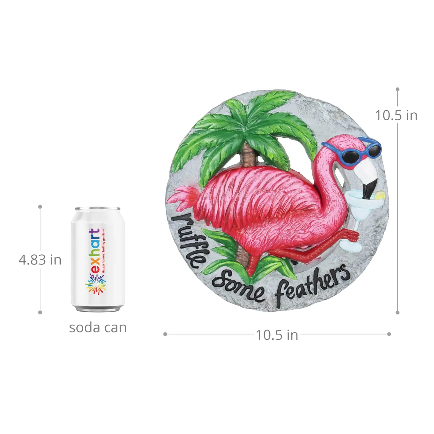 Pink Flamingo with Ruffle Some Feathers Message Hand Painted Resin Stepping Stone, 10 Inch