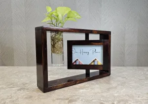 PlantingChemistry - HomEnhancia Wooden Reversible Photo Frame Stand with A Cylinderical Glass Planter for Home, Office, Hotels, Reception Tables, Desks, Table Top and More