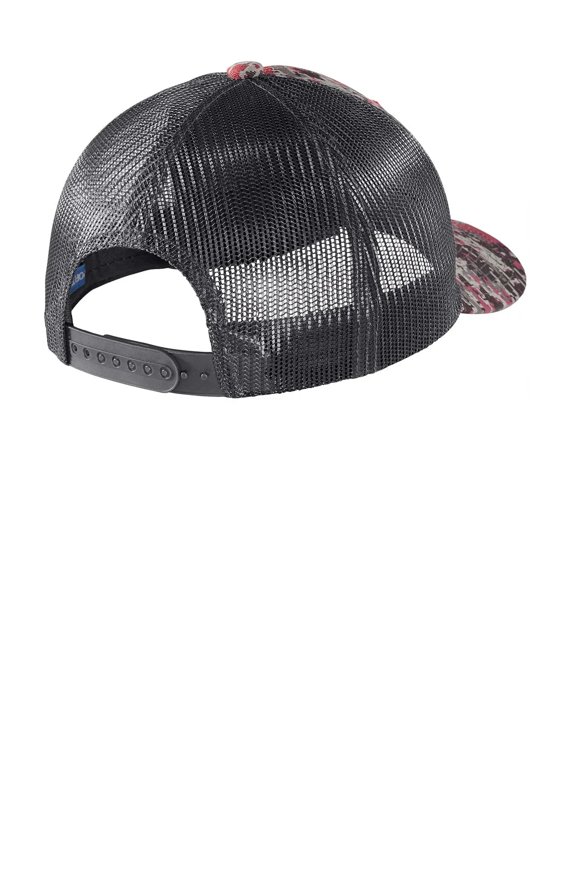 Port Authority Digi Camo Snapback Trucker Branded Caps, Flame RedDigi/ Grey Steel