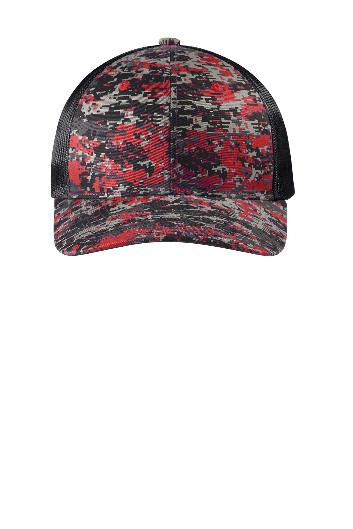 Port Authority Digi Camo Snapback Trucker Branded Caps, Flame RedDigi/ Grey Steel