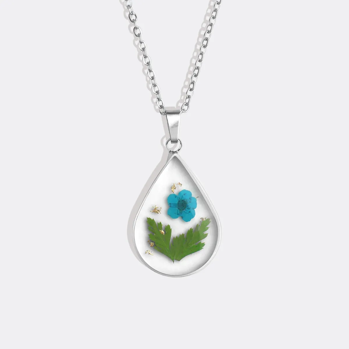 Pressed Birth Flower Droplet Necklace
