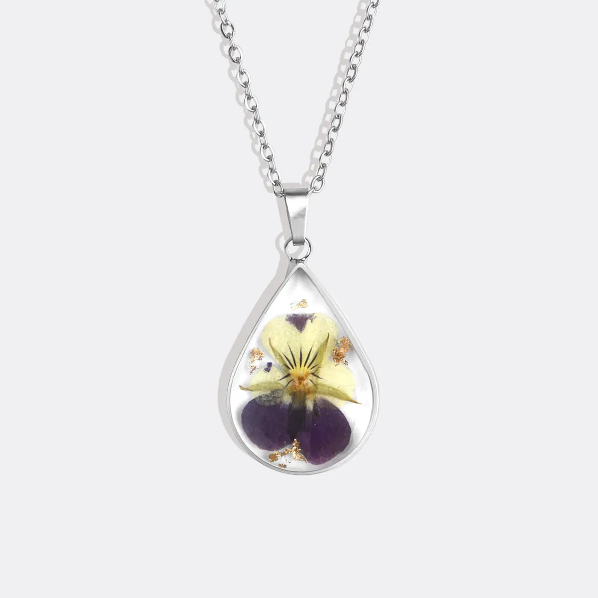Pressed Birth Flower Droplet Necklace