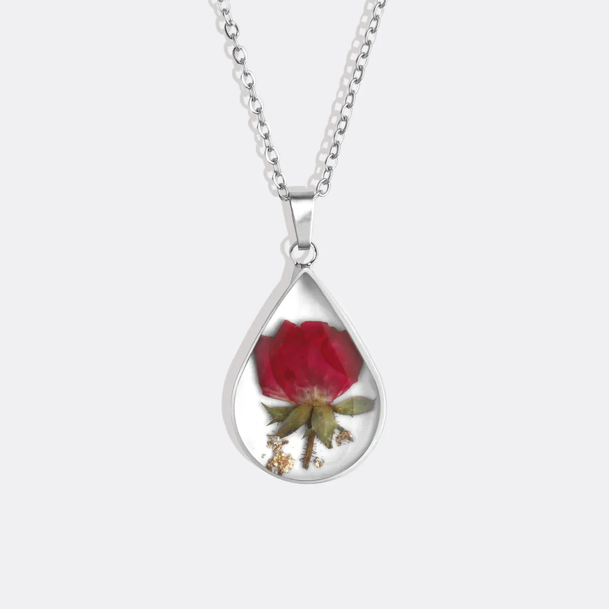 Pressed Birth Flower Droplet Necklace