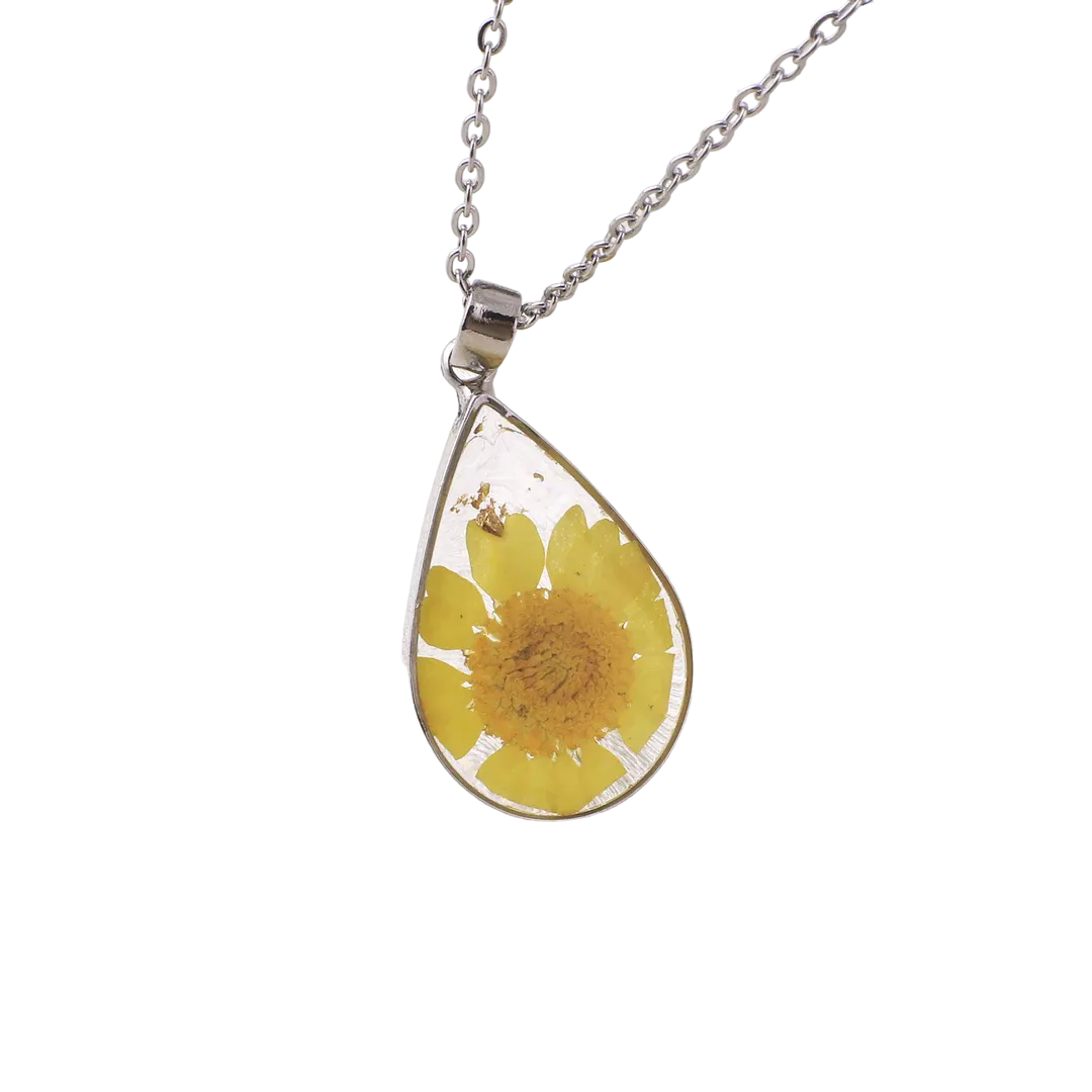 Pressed Birth Flower Droplet Necklace