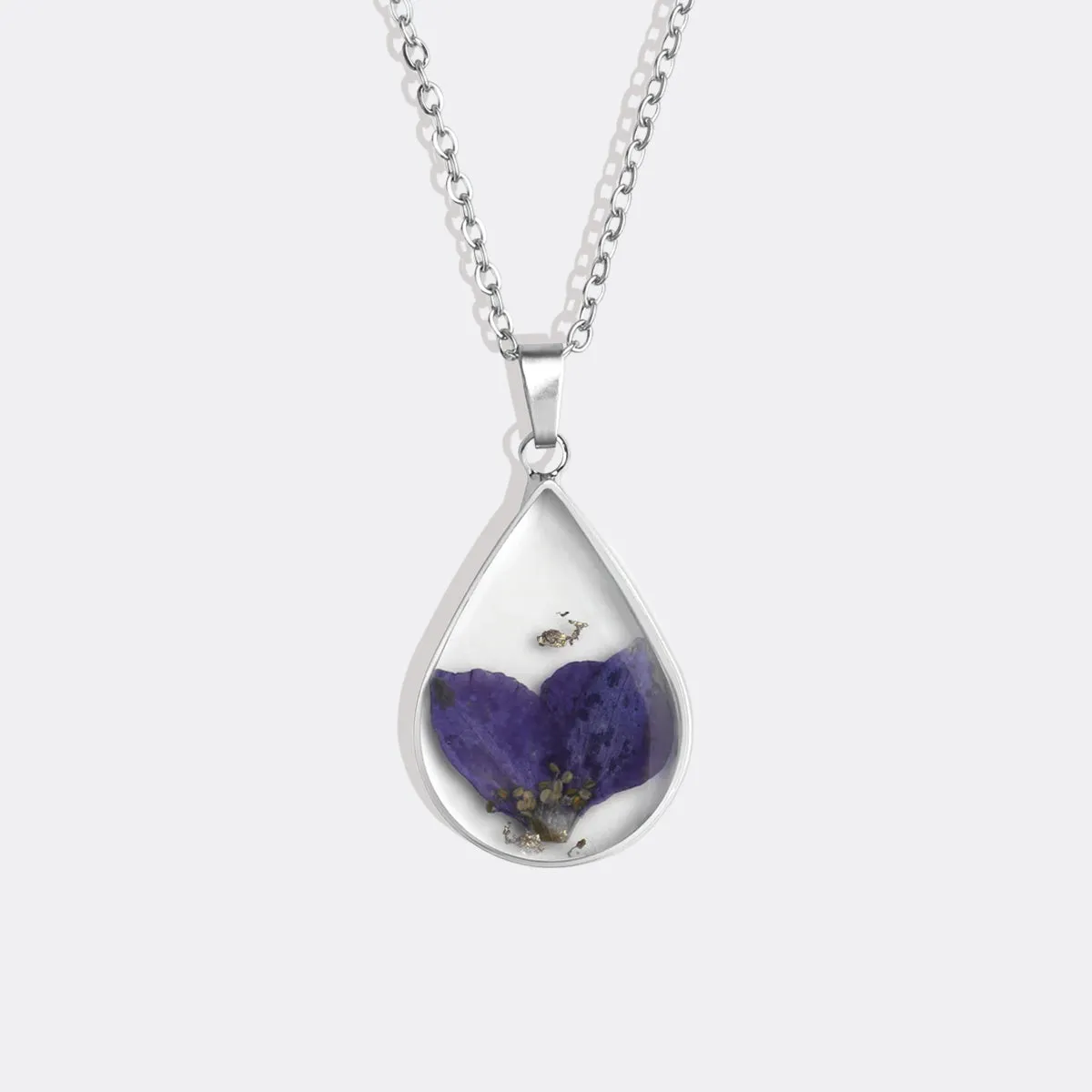 Pressed Birth Flower Droplet Necklace